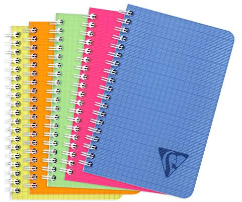 Clairefontaine 328535C - Spiralblock, Linicolor 11 x 17 cm, 100 Seiten, kariert, Umschlag aus Polypropylen, zufällige Farbauswahl