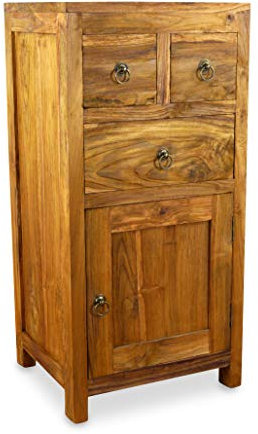 livasia Teak Kommode, Nachtschrank, Kommode mit Schubladen und Tür, Teakholzmöbel
