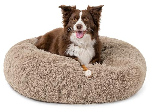 PetAmi Hundebett für mittelgroße Hunde, rundes Donut-Welpenbett, beruhigendes Katzenbett, Kunstfell-Hundekissen, waschbares Haustierbett, Anti-Angst, weiches Kissen für kleine Hunde, Taupe 76.2 cm