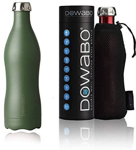 Dowabo Isolierflasche - Edelstahl Trinkflasche, BPA-frei, kohlensäuredicht, auslaufsicher - inklusive Bottle-Bag - Olive 750 ml