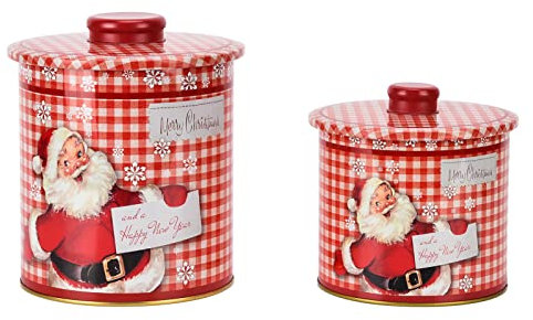 TOPINCN Christmas Jar, 2PCS Christmas Jar with Lid Gift Candy Storage Jar Tinplate Sealed Storage Canister for Biscuits Snack(Santa Claus)