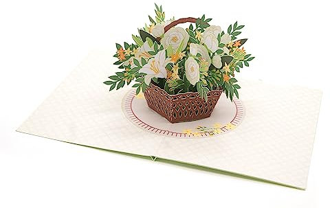White Flowers Basket 3D Pop Up Card, Handmade Sympathy And Condolence Greeting Card, Thinking Of You, Sorry For Your Loss, Memorial, Get Well Soon, Healing, Funeral, Wedding