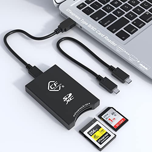 10Gbps USB-C Cfexpress Type B Card Reader 2-in-1 SD Memory Card Reader USB &USB C Dual Slot CF Express Cards Type B Reader Adapter Plug and Play Support Android/Windows/Mac OS