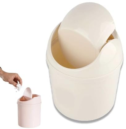 HERCHR Small Swing Lid Bin,Mini Waste Bin 5.3×7.1in Bathroom Waste Bin with Tipping Lid Mini Plastic Desktop Trash Bin,Desktop Trash Can,Tiny Desktop Waste Garbage Bin for Home, Office, Kitchen