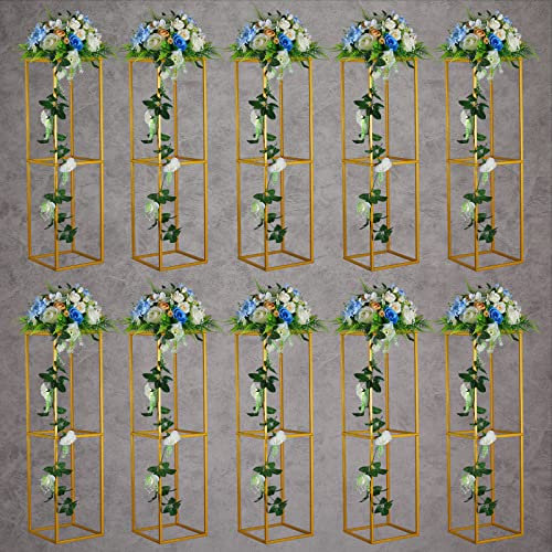 YALLOVE 10 Pcs 80cm Metall Blumenständer, Gold Mittelstücke Vasen Stand mit klaren Acrylplatten, geometrisches Display Rack für Hochzeit Party Dekorationen