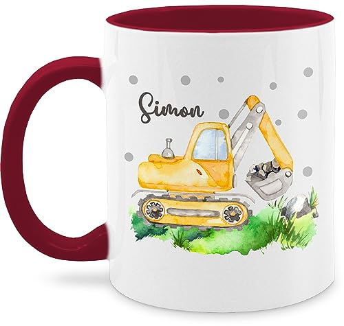 Tasse Tassen 325ml - Bagger I Baggerfahrer Geschenk - 325 ml - Bordeauxrot - kinderbecher namensbecher baufahrzeug name kaffeetassen kindergartentasse baggertasse fahrzeug digger kaffeetasse