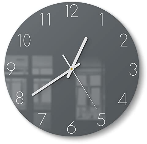 DEQORI Glasuhr | rund Ø 30 cm | Unifarben - Dunkelgrau | ausgefallene leise Design Uhr aus Glas | Wanduhr für Wohnzimmer & Küche | moderne Hingucker Uhr für die Wand