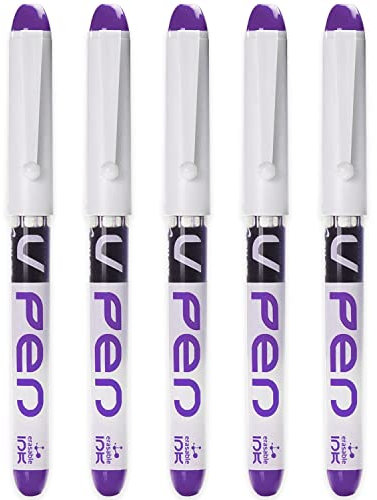 Pilot V PEN - Erasable Disposable Fountain Pen - 0.6mm Nib Tip - Medium Line - Pack of 5 - Violet Ink