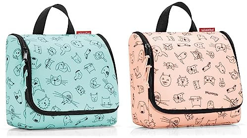 reisenthel toiletbag Kids WH4062 Cats and Dogs Mint – Kulturbeutel mit 3l Volumen B 23 x H 20 x T 10 cm & toiletbag Cats and Dogs Rose 23 x 20 x 10 cm/Maße: 23 x 55 x 8,5 cm expanded/Volumen: 3 l