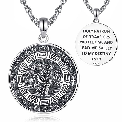 CELESTIA Heiliger Christophorus Anhänger Kette Männer Frauen Silber 925 Christophorus Medaille Schutzengel Halskette Christliche Schmuck Religiöse Geschenke Patenonkel Amulett Spirituelle