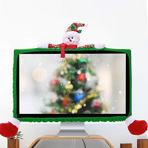 ASHATA Computer Monitor Cover, 3D Christmas Cartoon 19-27inch Computer PC Monitor Display Frame Protective Case Cover, Christmas Three-Dimensional Cartoon Decorations for Home Christmas