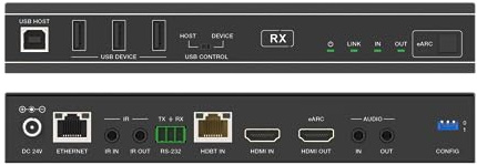FOURKAY 4K120Hz / 8K30Hz HDMI und USB over Ethernet Extender 90m Reichweite eARC/ARC HDMI 2.1 HDCP 2.3 Bidirektional Infrarot RS232 Analog Audio und Gigabyte Ethernet alles auf einem CAT6/7 Kabel