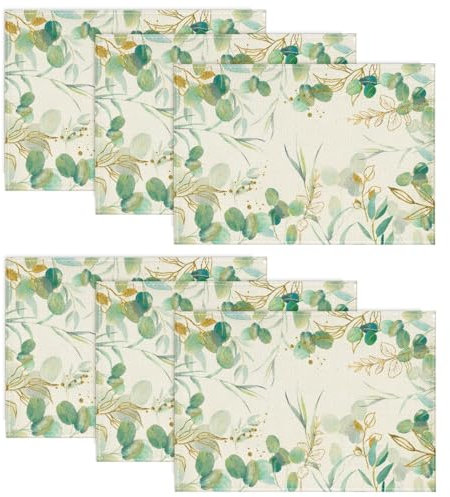 Artoid Mode Grüner Eukalyptus Sommer 6er Set Platzsets, Saisonaler Frühling Küche Tisch Dekoration Drinnen Urlaub Party Dekor 30x45cm
