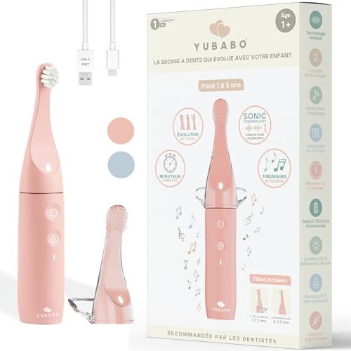 Brosse à dents électrique enfant, Brosse à dents électrique Junior, Brosse à dents bébé, Brosse à dents enfant, Cadeau enfant, Vibration Sonique (Rose 1-3 ans)
