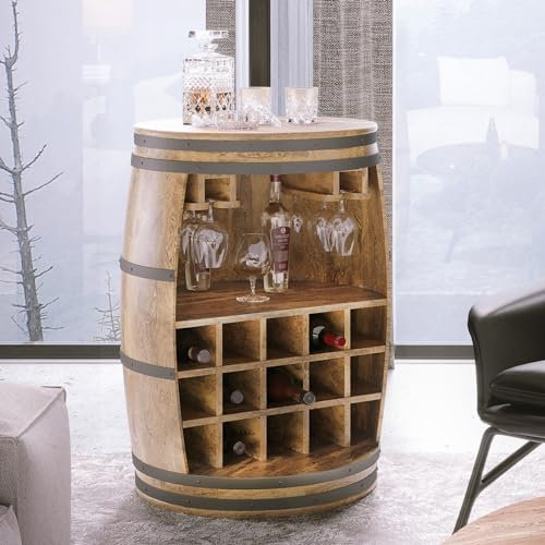 Indica Barschrank von OBUZI (H:90 cm) / Weinfass Design - Weinregal – Holzfass – Weinständer - Bar Whisky Geschenk (Mangoholz)