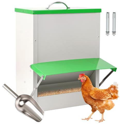 Svauoumu 11 kg Automatischer Futterautomat Hühner Wandmontierter Geflügelfutterautomat, kein Abfallgeflügelfutterautomat, Hochbelastbarer Regenfester Futterautomat für Hühner, Enten, Gänseputen