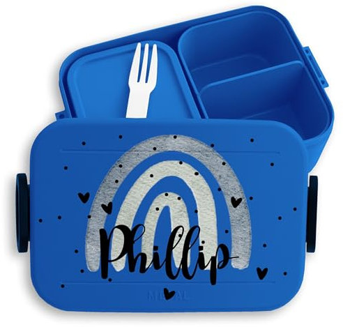 Kinder Bento Box Midi Lunchbox für Mepal Bentobox - Regenbogen Brotdose Rainbow mit Name Jausenbox I - 900 ml - Blau - personalisierte brotdosen vesperbox mädchen schule personalised kita