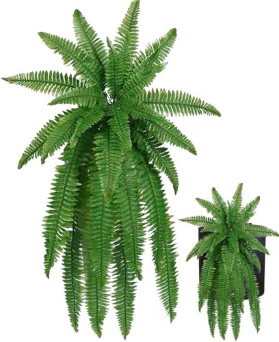 Fellflying 2STK Künstlicher Boston-Farn, Künstliche Farne Für Drinnen Und Draußen, Künstliche Efeublätter, Dekoration, Künstliche Farne, Künstliche Farne, Künstliche Pflanzen Für V-eranda, Fenster