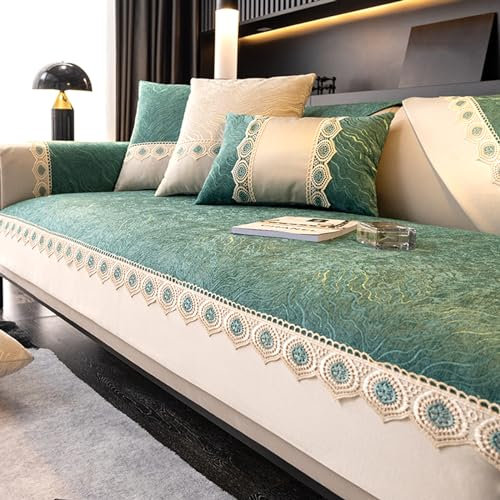 ZCXRYFL Sofa üBerzug Ecksofa L/U-Form Chenille-Sofabezug 1 2 3 4-Sitzer Rutschfester Sofa üBerwurf Decke FüR Leder/Holz/Stoff Sofa Balkon Fensterbank Decken FüR Katzen Ratzfeste(70X150cm,Green)