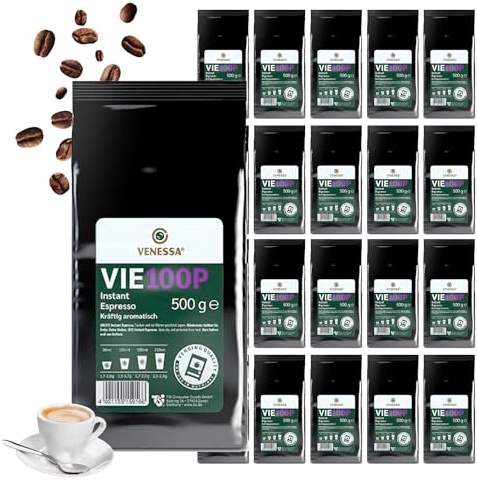 VENESSA VIE 100P löslicher Instant Expresso 20 x 500g Vorteilspack - herzhaft, kräftig und voll im Geschmack - Perfekt für Kaffeevollautomat Büro Café und B2B Kunden
