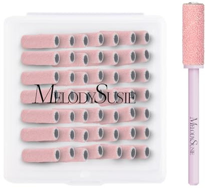 MelodySusie 50 Pièces Embouts pour Ongles, Petites Bandes de Ponçage avec Mèche de 3,1 mm, 180 Grain Fin Lime à Ongles pour les Ongles en Acrylique, Manucures et Pédicures en Gel, Rose