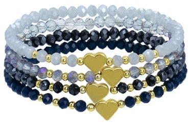 Uwiyo Damen Kristall Perlen Armband, Boho Mehrschichtiges Steine Armbänder Bohemian Kristall Perlen Armband Modeschmuck für Damen Mädchen Freundin (Blau#1)