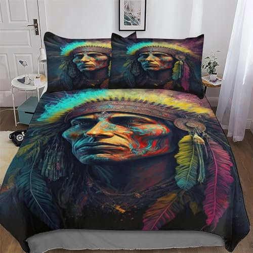 AAPZY Indianer Muster Bedding 2teilig 3D Bettbezug Mit Kissenbezug, Mikrofaser, Bettbezüge Set Bettwäsche Mit Reißverschluss Für Erwachsene Kinder Single (135x200cm)