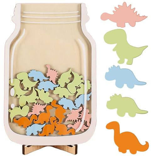CENCERY Wooden Reward Jar & Chart for Kids | Dinosaur Themed Behavior Tracker System with Tokens & Wooden Holder | Good Behavior Training Tool