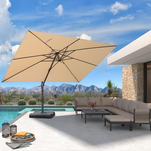 PURPLE LEAF Parasol déporté 2,7 x 3,5 m Rectangulaire, Contrôle de la Hauteur en Douceur, Sans Butée Fixe, Parasol De Jardin Extérieur, 8 Baleines Métalliques Robustes, Pour Piscine, Patio, Beige