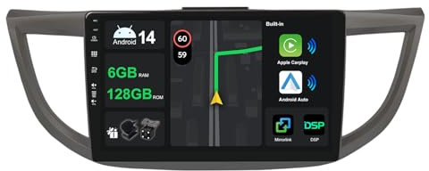10.1 [6G+128G] Android 15 Radio Coche para Honda CRV 2012-2016 con Carplay|Android Auto|DSP|Mirror Link-GPS Navi Navegador Radio con Bluetooth 5.0/WiFi/4G/FM/360 AHD Cámara