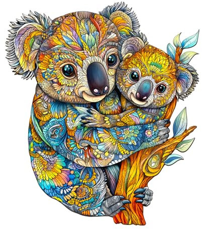 Holzpuzzle für Erwachsene, 230 Teile Holzpuzzle Tiere für Erwachsene Kinder, Einzigartiges Tierform Puzzle, Koala-Familie Unregelmäßige und einzigartige Rätsel(L-34 * 29.4cm)