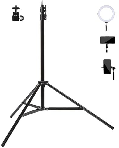 BOLLUMA 200cm Light Stand Photography Tripod, Max Load 3kg, Compact Portable Lightstand with 360° Swivel Ball Head for Ring Light Flash Softbox Podcast Live Streaming Make Up