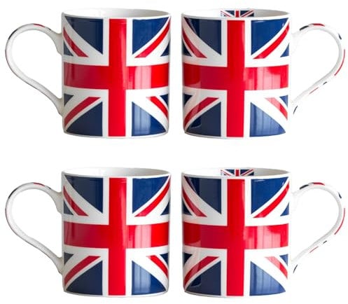 Darthome 4 x 350ml Union Jack UK British Flag Mugs Cups Tea Coffee Hot Drink Chocolate