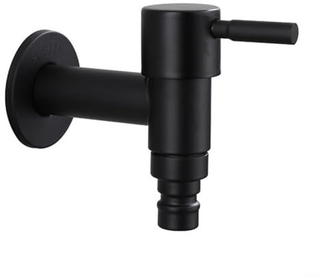 Edelstahl-Wasserhahn zur Wandmontage, langer Griff, für den Außenbereich, Garten, Küche, Badezimmer, schwarzes Wasserauslauf-Design (S)
