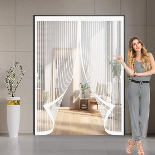 Fliegengitter Magnet Tür 185 x 275 cm Anpassbar, Lichtdurchlässig, Einfache Montage, Selbstschließend, Magnetisch Fliegengitter Tür für Fenster, Zimmertür, Veranda, Weiß
