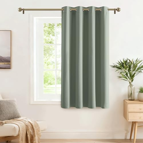 PONY DANCE Verdunkelungsvorhang Salbeigrün Thermovorhang Hitzeschutz | Scheibengardinen, für Küche, Wohnzimmer, 1 Stück H145 x B140 cm, Sichtschutz, UV-Schutz, Ösenschal, Abdunkelnd, Blackout