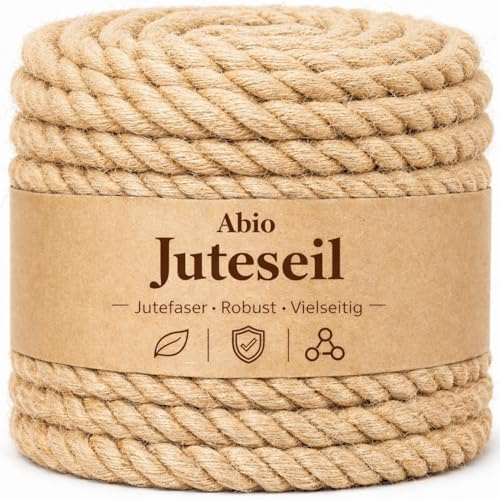 Abio Corde en jute 8 mm 100 m - Corde en jute - Décoration pour jardin, corde de jute - Corde de jute - Corde de jute - Corde à main courante - Cordelette de bateau - Corde d'emballage