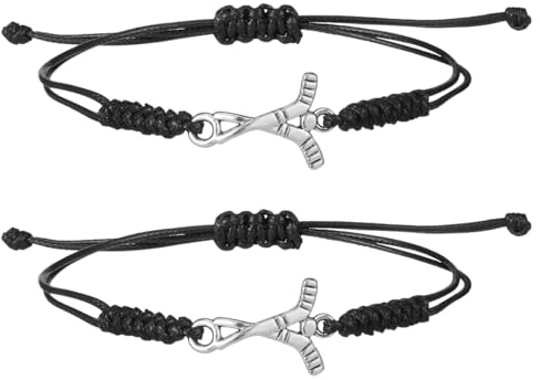 Supvox 2 Stück Hockey Armbänder mit Silberfarbenem Charm - Verstellbare Gewebte Sport-Armbänder für Eishockey & Feldhockey Fans - Ideales Mannschaftsgeschenk & Mitgebsel für Spieler und Trainer