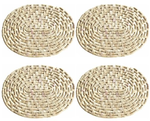 Lifup Tovaglietta da Intrecciate in Rattan Set di 4 Sottopiatti per Tavolo da Pranzo e Cucina Feste Erba 30 x 40 cm