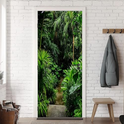 TACOKI Türtapete Selbstklebend Türposter Dschungel Türbekleben Dschungel Türbilder, 3D Effekt Fototapete Türfolie Poster Türaufkleber Wandtattoo Tür Dekoration Stickers 77x200 cm v4843