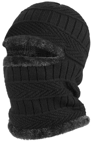 TAGVO Winter Knit Balaclava Beanie Hat with Flexible Neck Warmer, Unisex Windproof Warm Ski Face Mask Hooded Scarf for Outdoor Sports