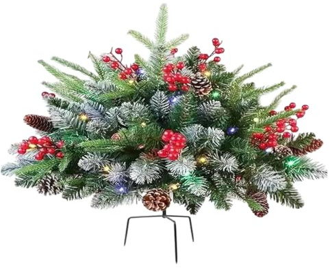 Árbol de Navidad de Arte prefabricado con iluminación LED como Relleno para maceteros | Árbol de Navidad artístico preiluminado con Conos y Bayas Rojas - Decoración para la