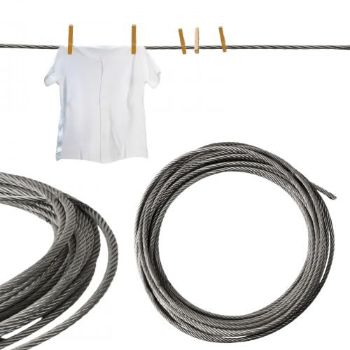 Cable de Acero Inoxidable 7 x 19, Kit de Cuerda de Alambre de Acero Inox 10M Trabajo Pesado Cables Metalicos para Suspensión de Cuerdas, Tendedero (5 mm)