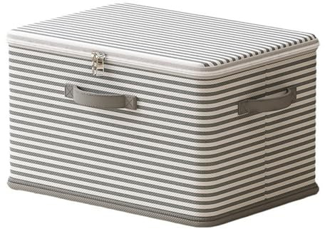 ZJIQOH Aufbewahrungsbox mit Deckel Faltbarer Stoffkorb mit Griff, Organizer Storage Boxen für Schrank Kleidung, Unterbett Organisation Kisten(Gray,50 x 35 x 30 cm)