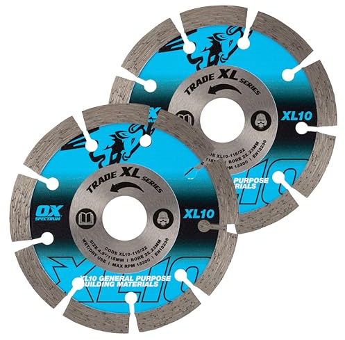 OX Trade Diamond Cutting Disc General Purpose – 115/22mm Twinpack | Fast Cutting Diamond Blade for Concrete, Brick & Paving , Long Life, Fits Angle Grinders & Disc Cutters