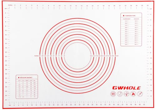 GWHOLE Silicone Baking Mat 50 x 70 cm, Pink Pastry Mat with Measurements | Printed Measurements, Temperature Conversion Guide, Non-stick Non-Slip,for Pastry, Dough and Baking