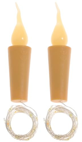 CLISPEED 2pcs 1 Meter Copper Wire Decorative String Lights Bottle Stoppers 10 LED Candle Flame Bulbs for Indoor Christmas Party and Home Decoration