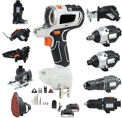 10-in-1 Kabelloses Holzarbeitswerkzeug-set Mit 4,0ah Lithiumbatterie, Bohrmaschine, Schlagschrauber, Kettensäge, Kreissäge, Stichsäge, Säbelsäge, Schleifer, Oszillierendes Werkzeug