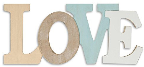 levandeo 3D Schriftzug Love 30x13cm Holz Blau Weiß Natur Buchstaben Deko