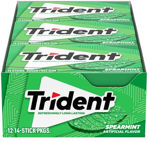 Trident Spearmint Sugar Free Chewing Gum with Xylitol 14 Sticks pack of 12